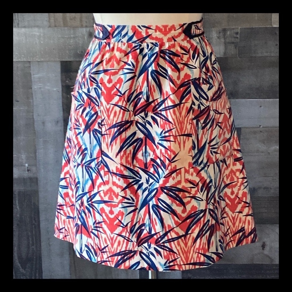 ZARA red white and blue skirt medium business casual preppy tropical Hawaiian